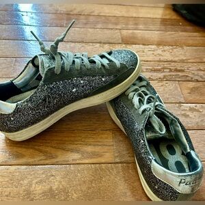 P448 John Low Top Black/Grey Glitter Sneakers US 5/6 EUR 35 EUC